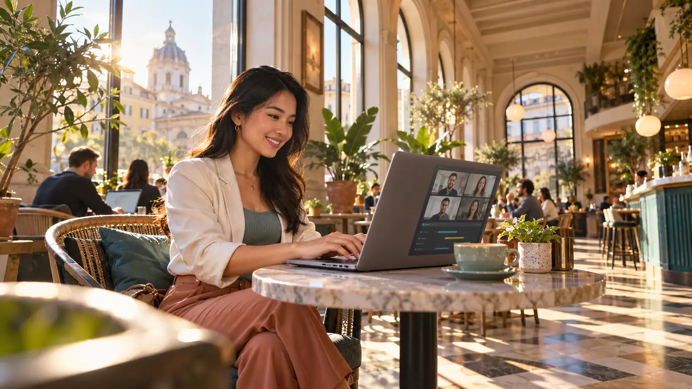 Remote AI developer reviewing deployment tasks with a UK or European team during agreed shared working hours