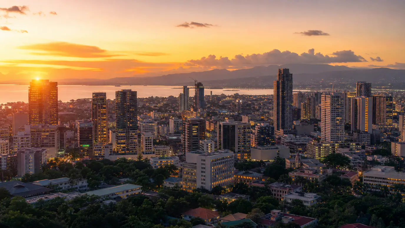 Decision matrix helping a US small-business owner choose between Philippine, Latin American, and blended AI development teams