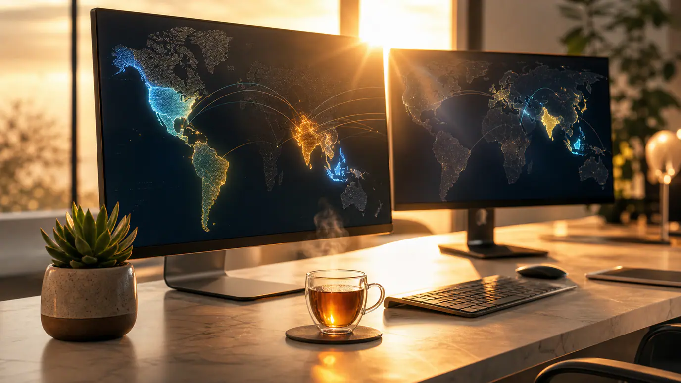 World map comparing AI development talent in the United States, Latin America, the Philippines, and India by cost and time-zone overlap