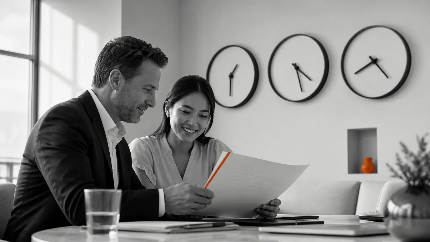 US business owner reviewing legal documents while hiring a remote professional in the Philippines