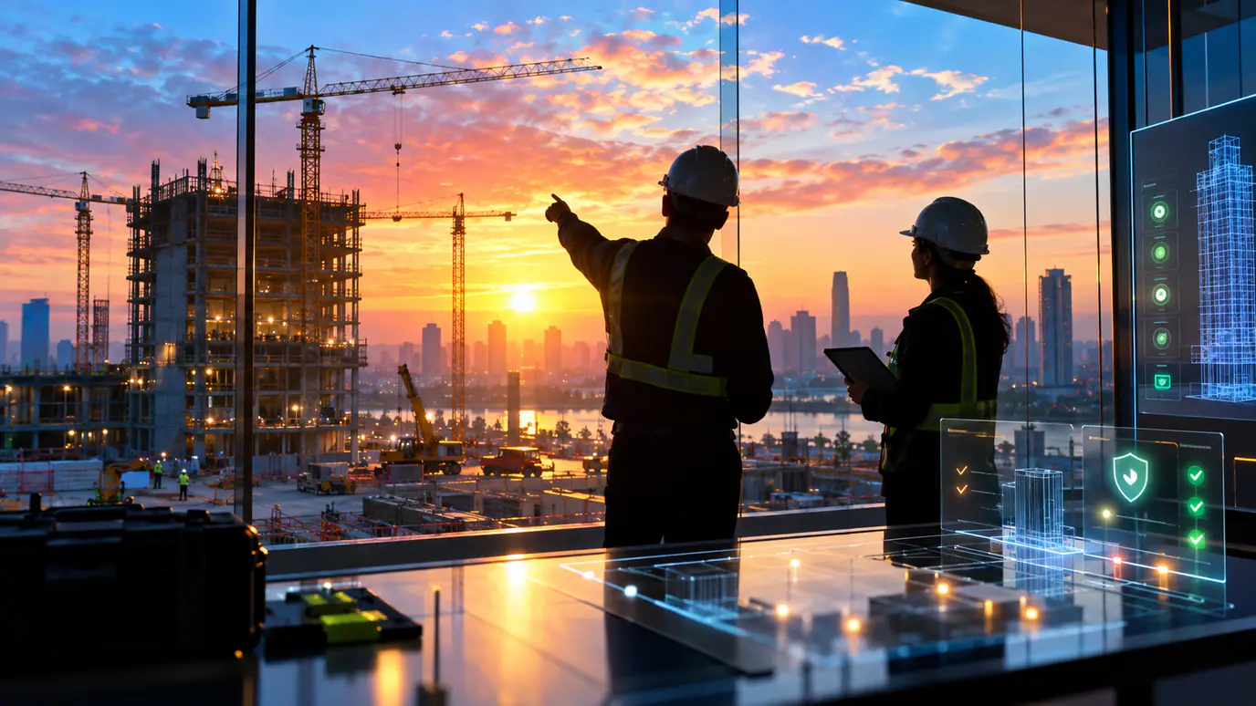 Secure construction automation operations dashboard with workflow health, credential controls, documentation, alerts, and human approvals