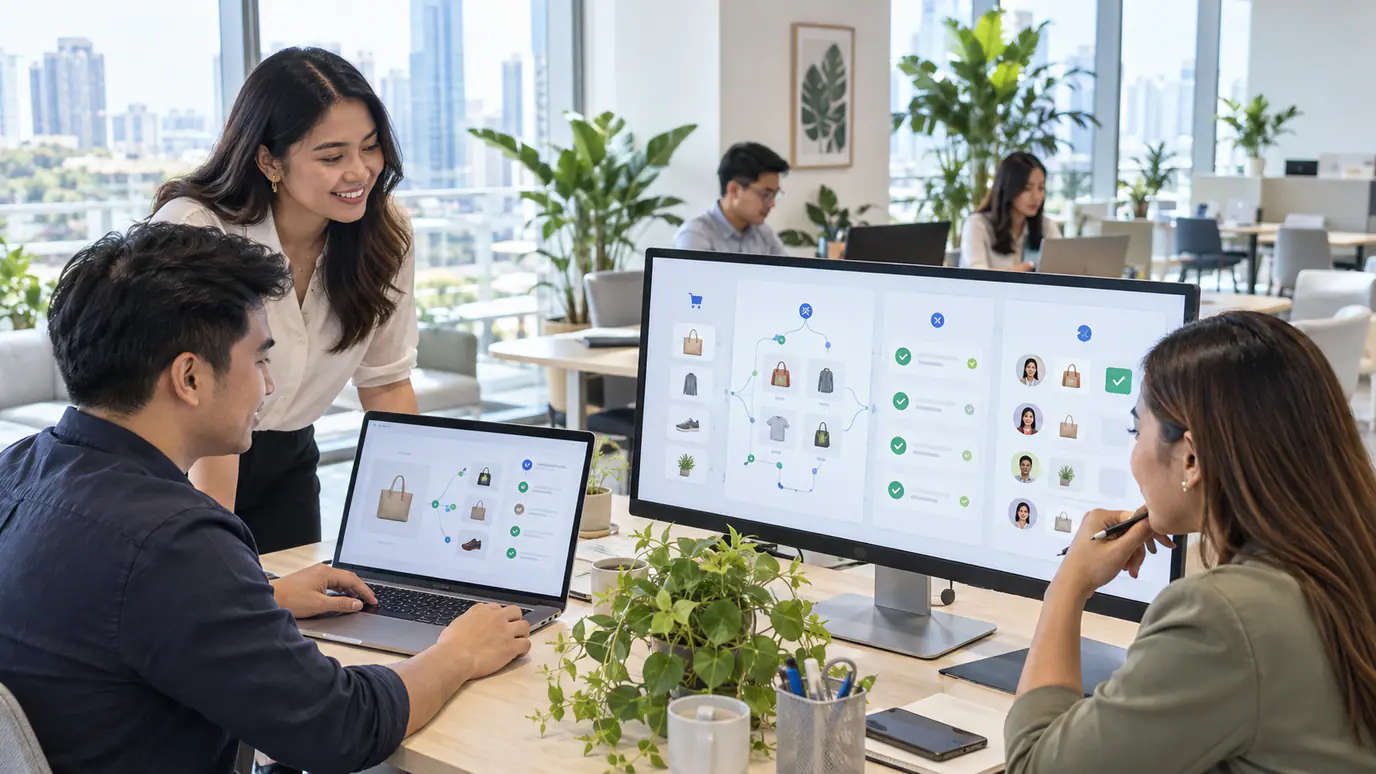 Shopify order event flowing through an AI recommendation, validation checks and a human approval queue