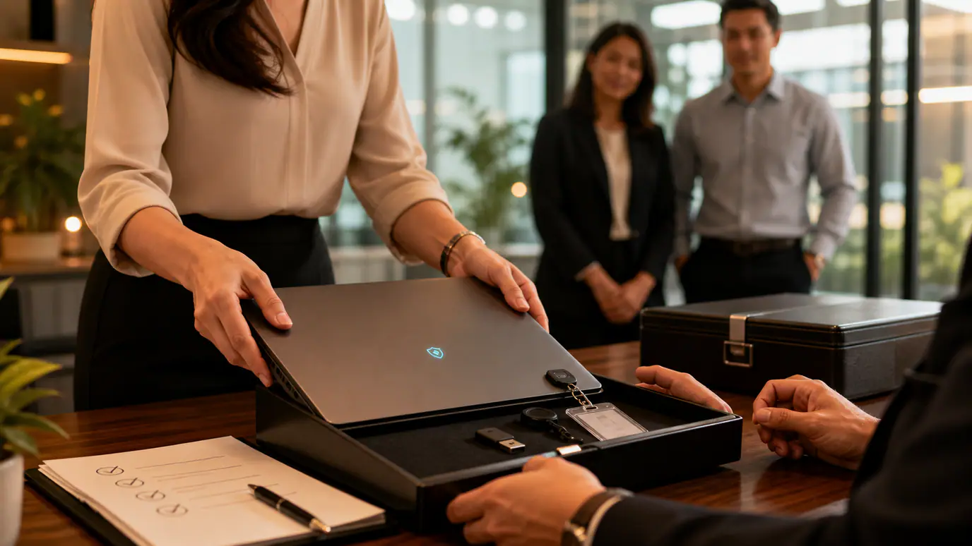 Law firm remote-work security checklist featuring MFA, encryption, least-privilege access, audit logs, and secure offboarding