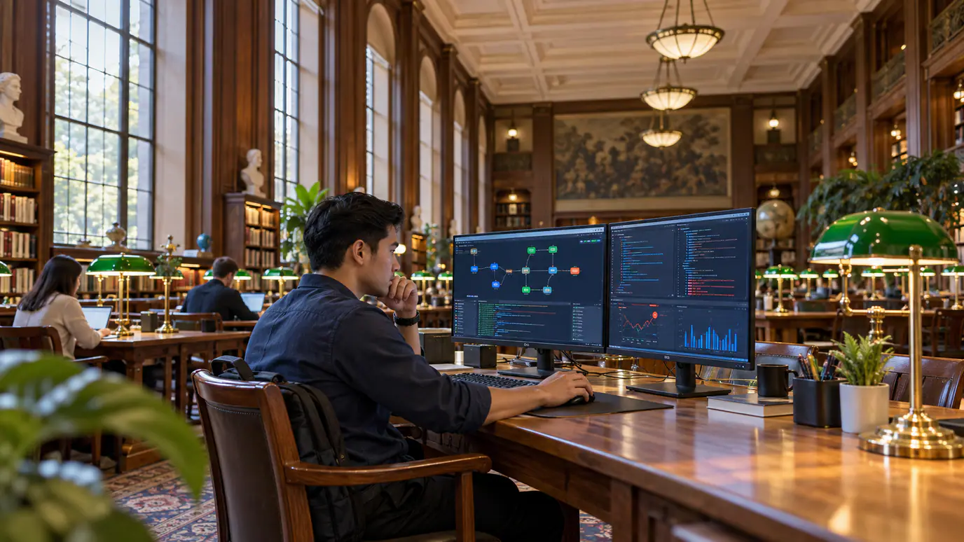 Philippine n8n specialist reviewing execution logs, API errors and a practical workflow test on dual monitors
